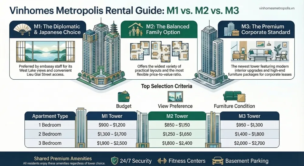 Best Tower at Vinhomes Metropolis Hanoi – M1 vs M2 vs M3 Apartment Rental Guide