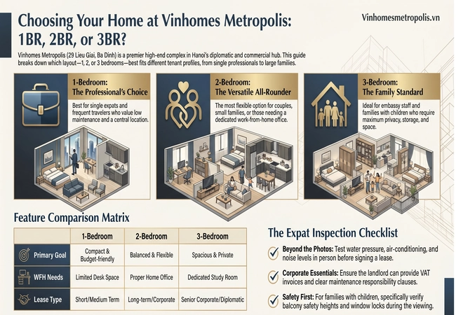 Vinhomes Metropolis Apartment for Rent: 1BR vs 2BR vs 3BR Guide